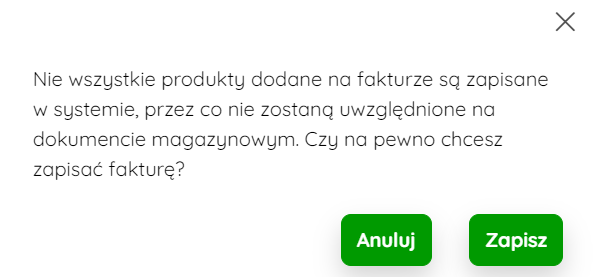 Komunikat o pozycjach bez powiązania z produktem