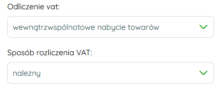 Ustawienia kategorii księgowej z rozliczeniem należnym