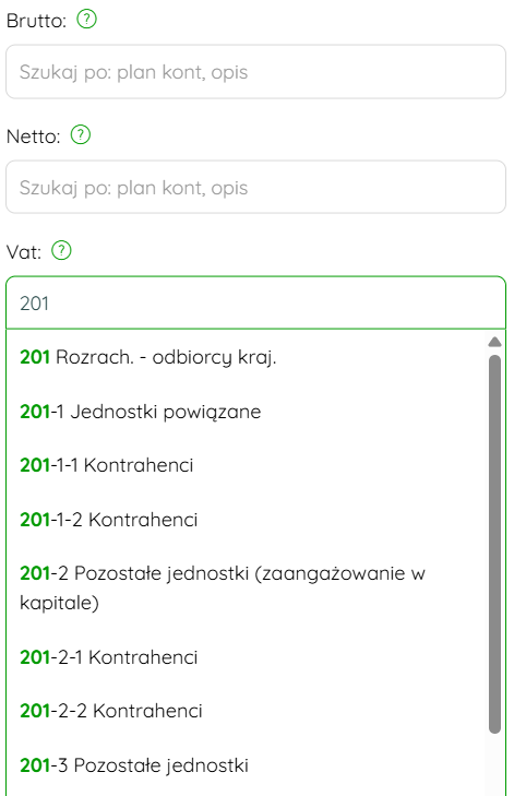 Uzupełnianie planów kont na kategorii księgowej