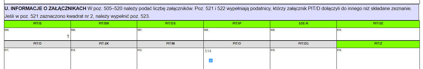 Zaznaczanie załącznika PIT/O na formularzu deklaracji