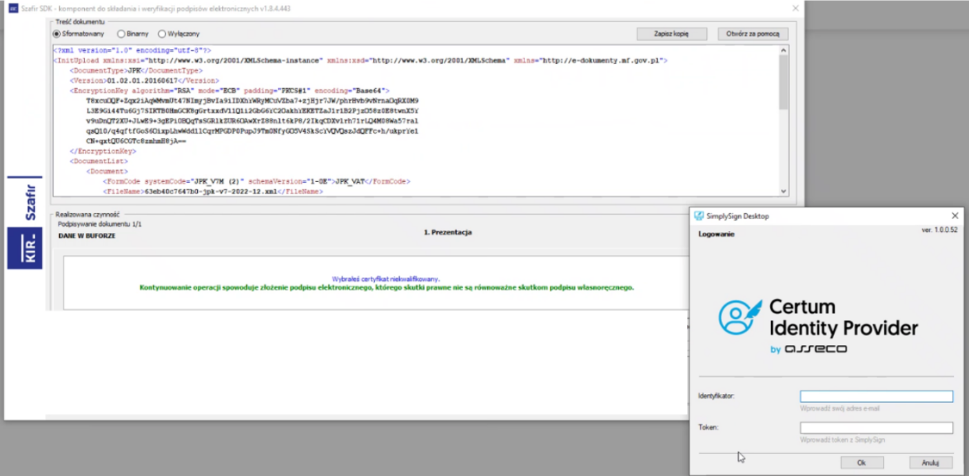 Okno logowania SimplySign Desktop