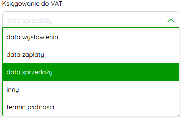 Pole Księgowanie do VAT na formularzu