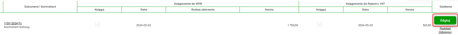 Edycja zaksięgowanego dokumentu