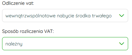 Ustawienia kategorii księgowej z rozliczeniem należnym