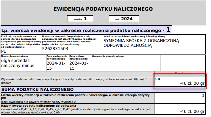 Pole K_46 w części ewidencyjnej