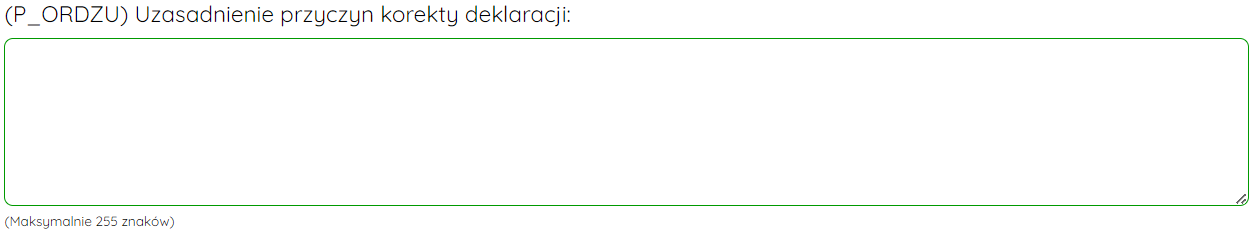 Pole Uzasadnienie przyczyn korekty deklaracji