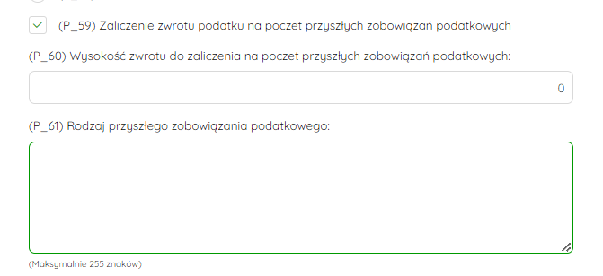 Pola od P_54 do P_61 na formularzu deklaracji