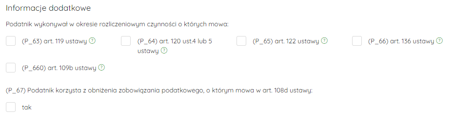 Pola od P_63 do P_67 na formularzu deklaracji