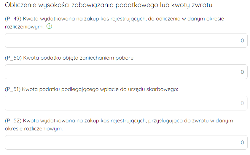 Pola od P_49 do P_52 na formularzu deklaracji JPK_V7