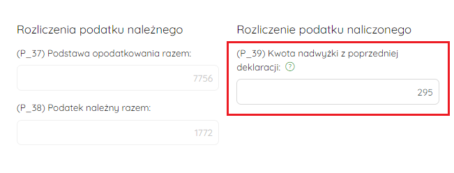 Pole P_39 na formularzu deklaracji JPK_V7