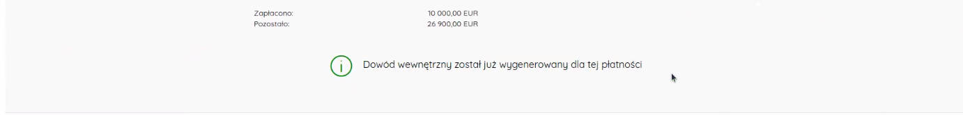 Komunikat o wygenerowanym już dowodzie wewnętrznym