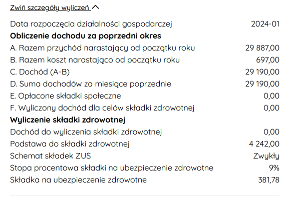 Szczegóły wyliczeń przy KPiR