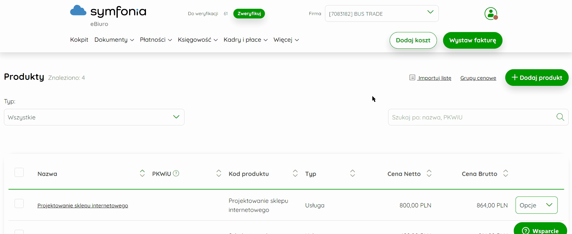 Dodawanie grupy cenowej w bazie produktów