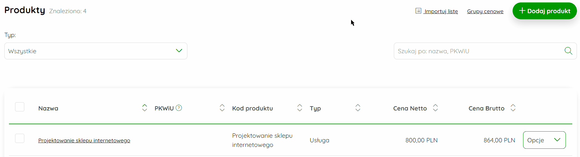 Przypisywanie grupy cenowej do produktu