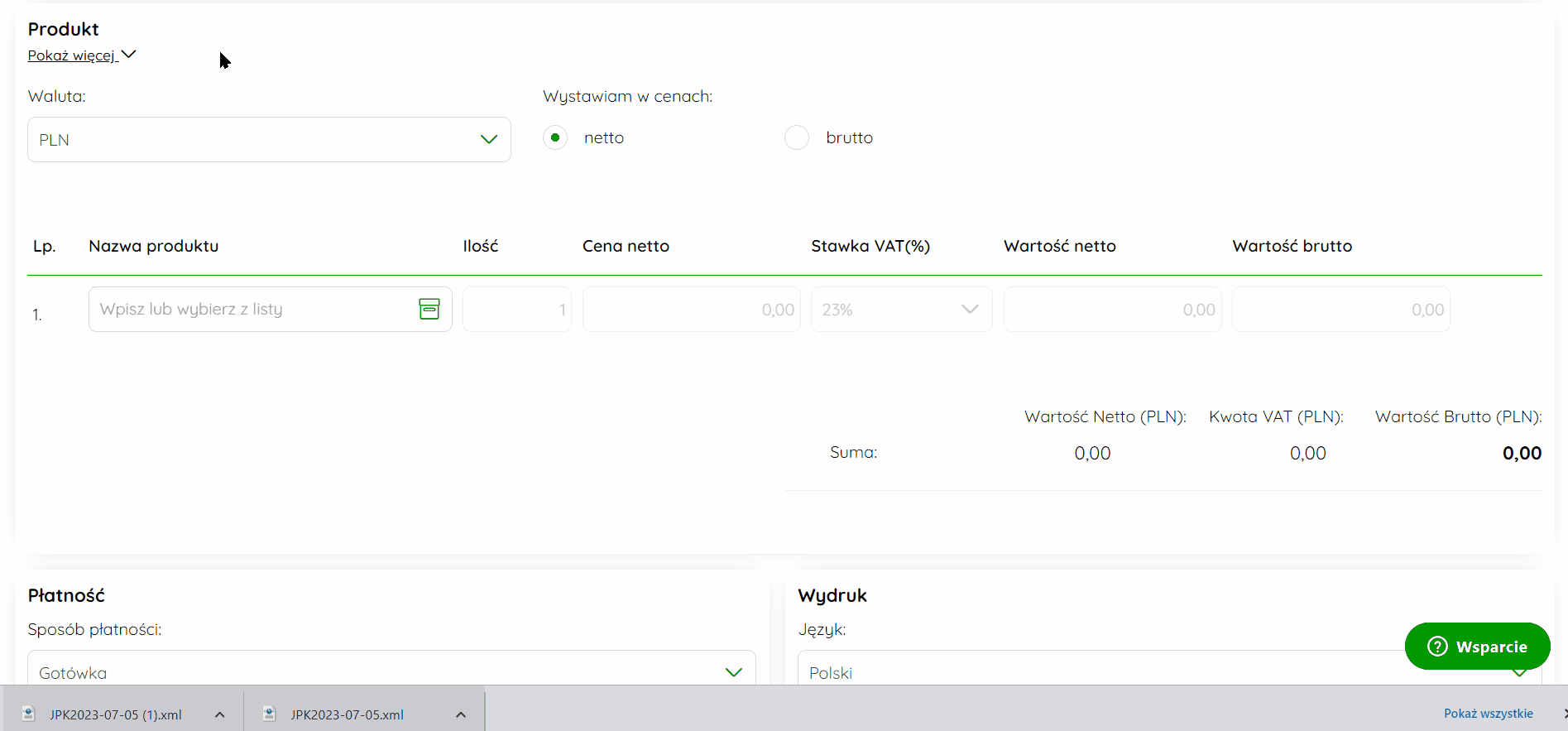 Grupa cenowa wybrana dla pojedynczej pozycji