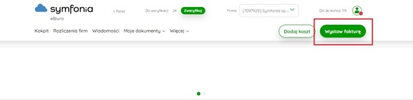 Przycisk Wystaw fakturę w prawym górnym rogu