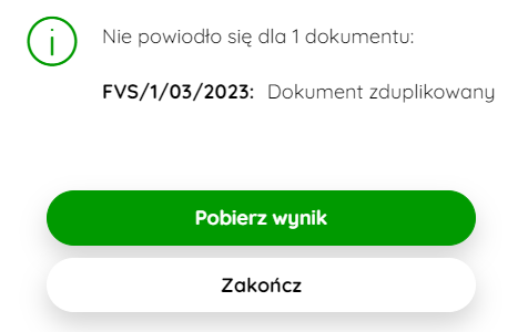 Komunikat o dokumencie już wprowadzonym do programu
