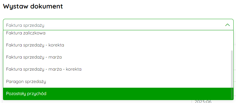 Formularz dokumentu Pozostały przychód