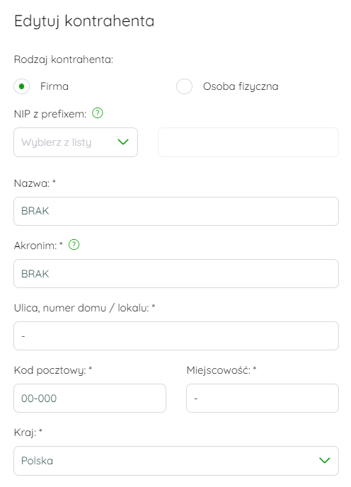 Dane kontrahenta na formularzu raportu fiskalnego