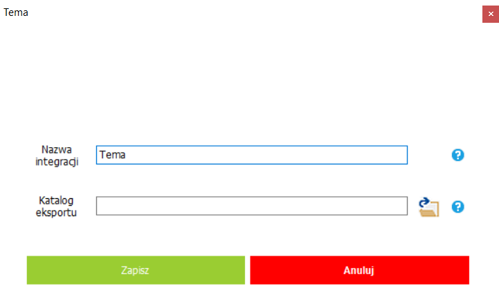 Ekran konfiguracji integracji z systemem Tema