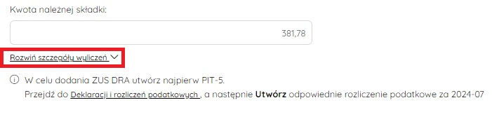 Link Rozwiń szczegóły wyliczeń na formularzu