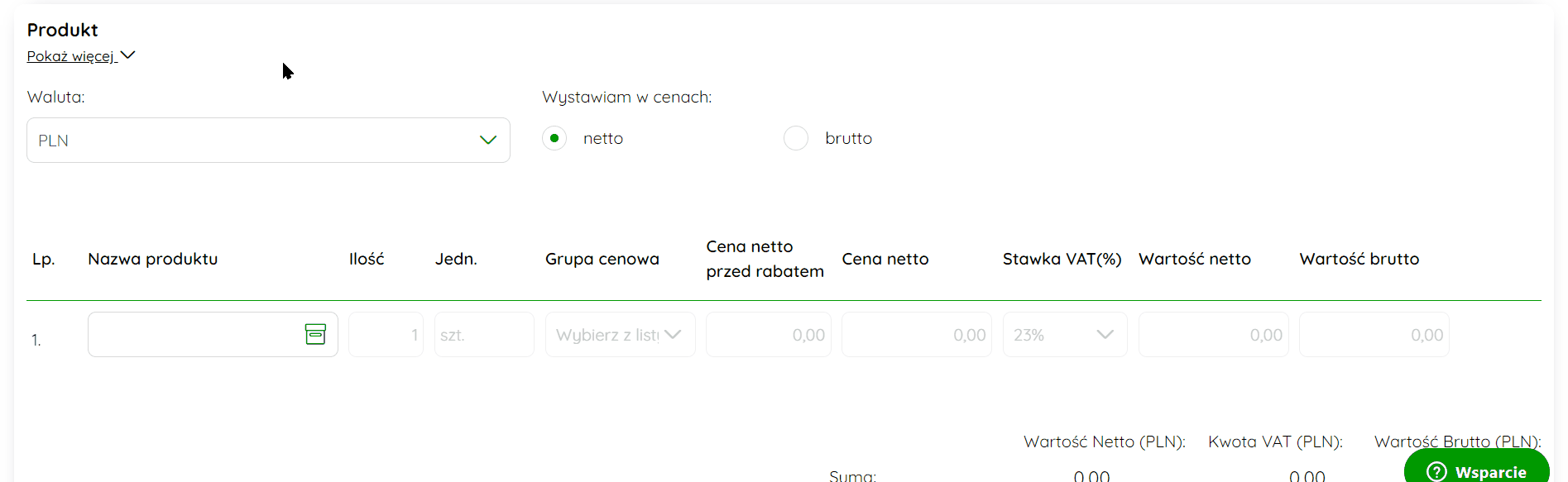 Grupa cenowa domyślna dla całej faktury