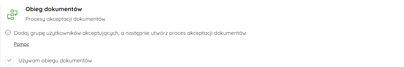 Opcja Używam obiegu dokumentów w ustawieniach