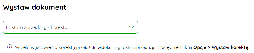 Komunikat o braku faktury korygowanej na formularzu