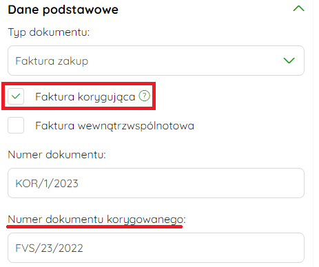 Oznaczanie faktury korygującej na widoku weryfikacji