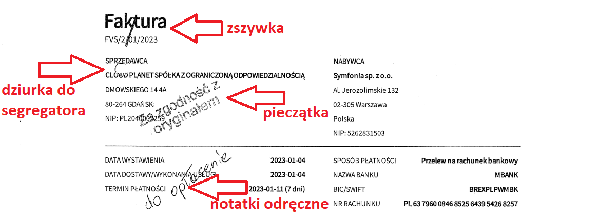 Przykład kilku paragonów na jednej stronie