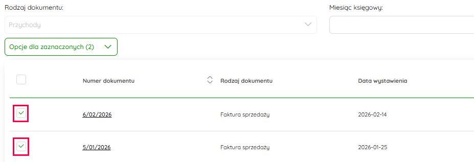 Zaznaczanie dokumentów na liście
