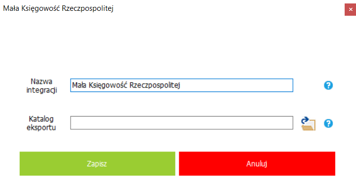 Ekran konfiguracji integracji z systemem Mała Księgowość Rzeczpospolitej