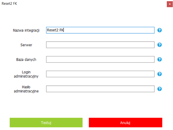 Ekran konfiguracji integracji z systemem Reset R2Faktury