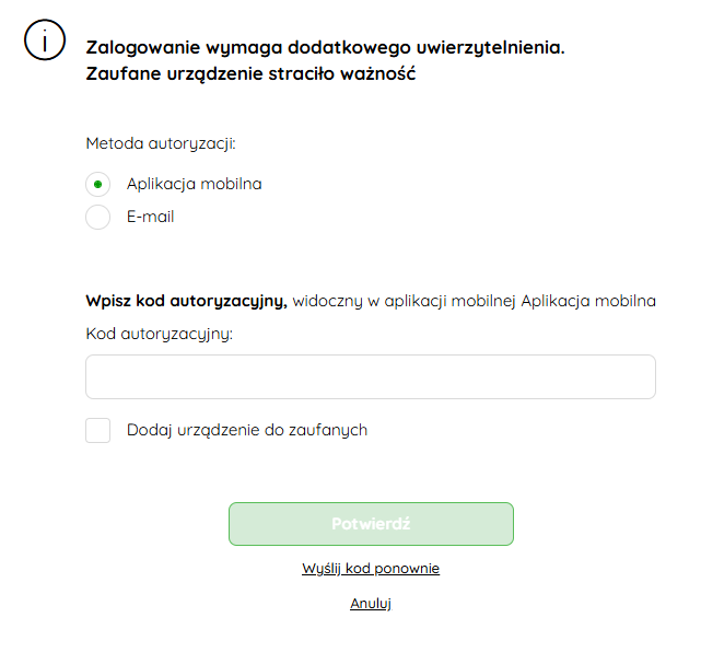 Ustawienia autoryzacji dwuetapowej