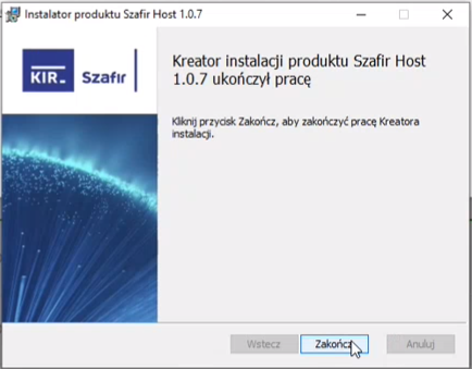 Zakończenie instalacji Szafir Host