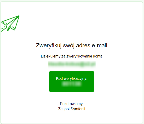 Wiadomość e-mail z kodem weryfikacyjnym