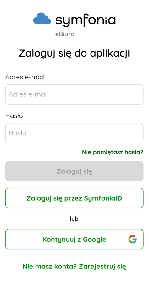 Ekran logowania w aplikacji mobilnej