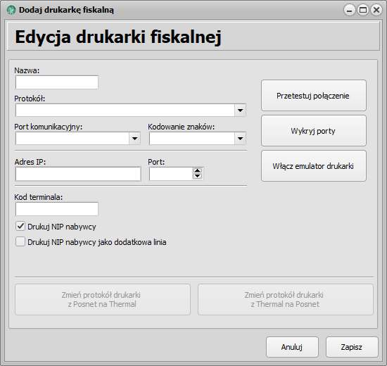 Dodawanie drukarki fiskalnej w bsxPrinter