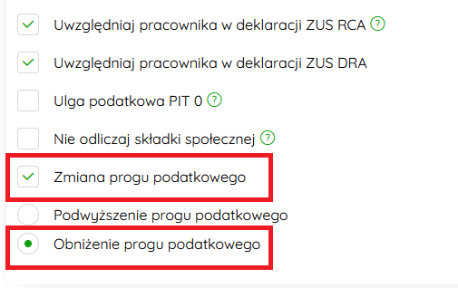 Opcja obniżenia progu podatkowego w danych rozliczeniowych