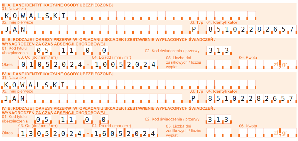 Deklaracja ZUS RSA z nieobecnościami współpracownika