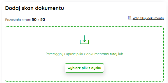 Sekcja dodawania skanów dokumentów