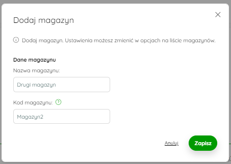 Formularz dodawania magazynu