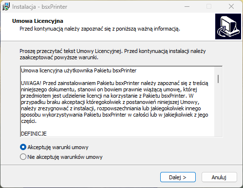 Akceptacja warunków umowy licencyjnej