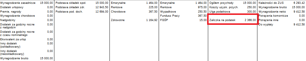 Zaliczka na podatek na pasku płacy